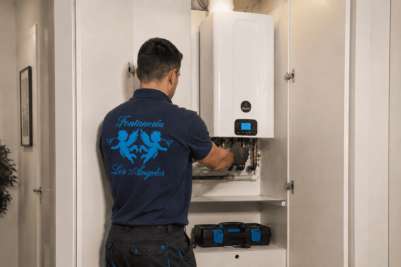 Instalador cambiando una caldera Biasi en Madrid Sur